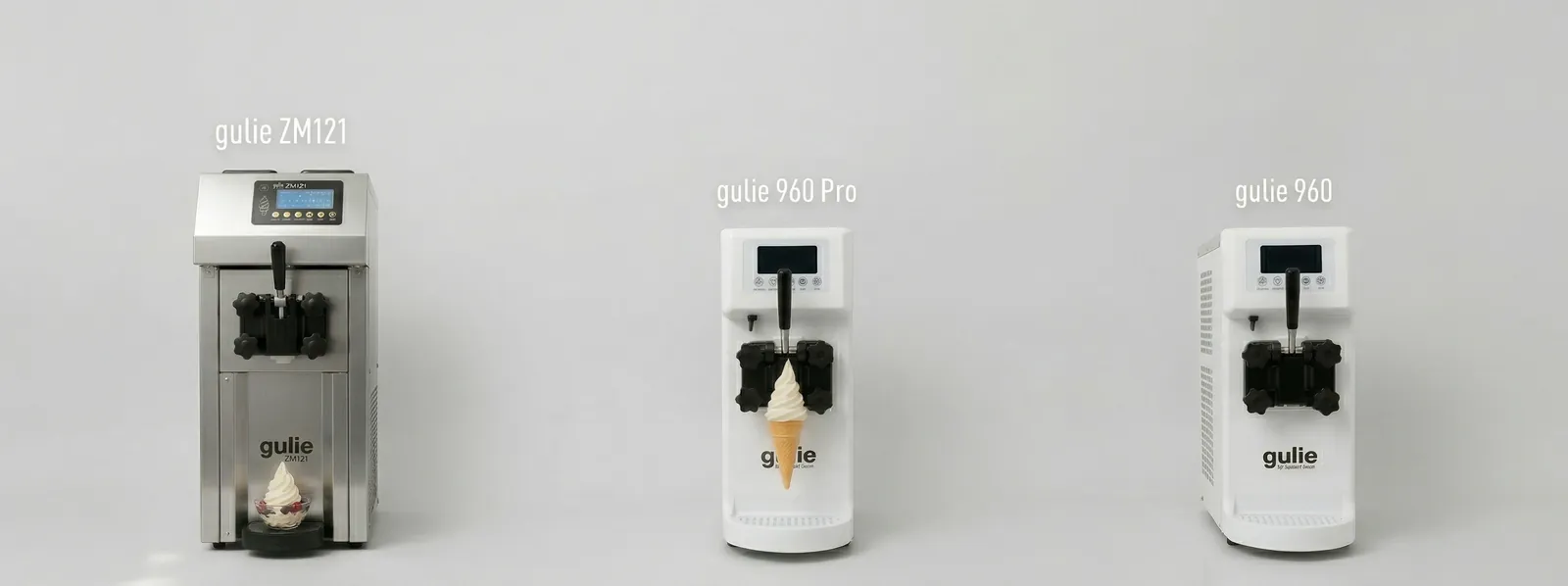 שלושת דגמי GULIE זה לצד זה: ZM121 מנירוסטה, 960 PRO ו-960